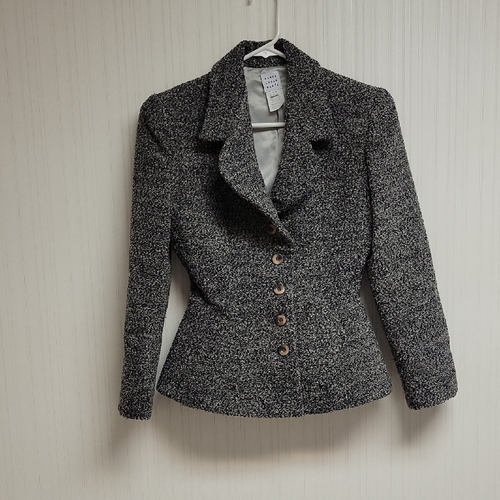 Herve Leger Paris Women's Gray Tweed Jacket Sz 10. Wool Blend Peplum